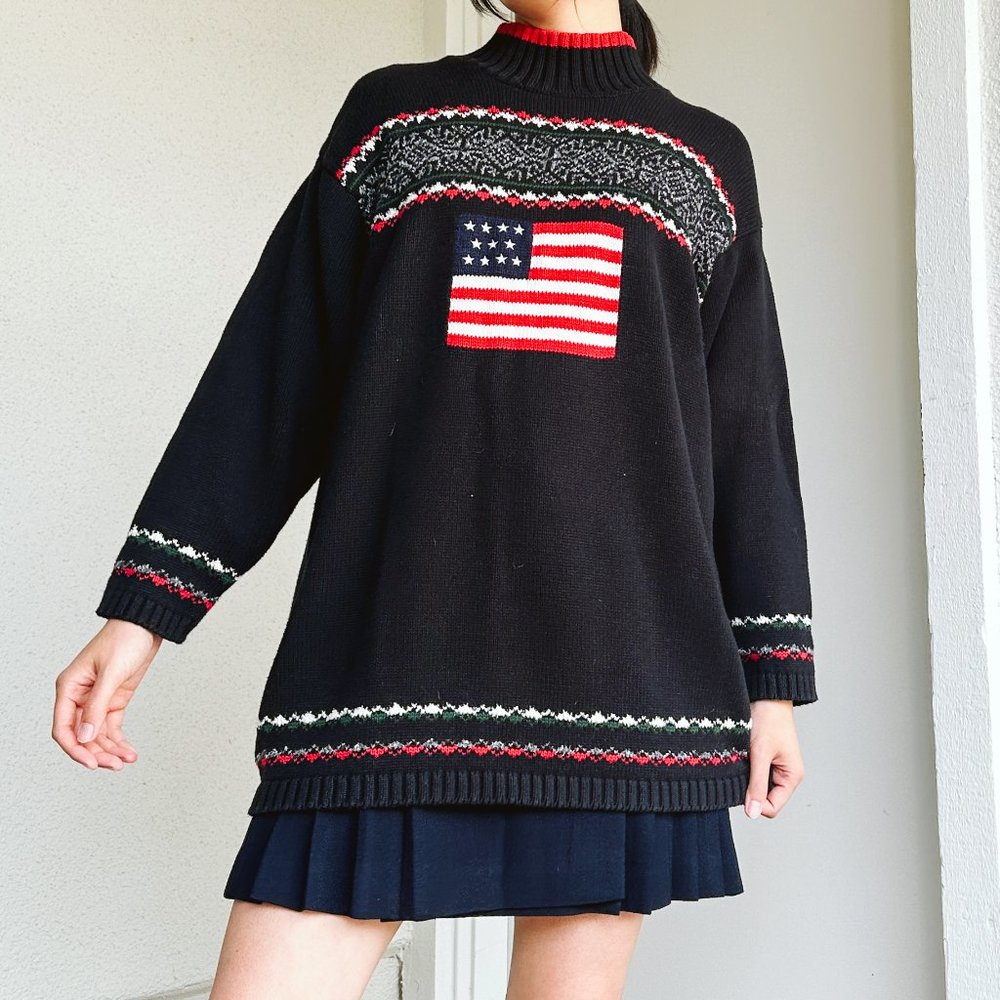 90's American Flag Turtleneck Sweater